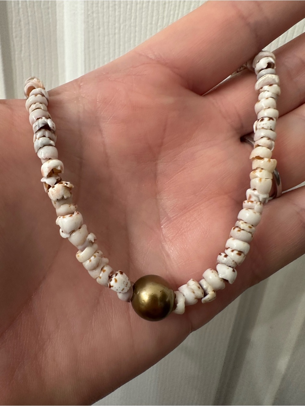 Tahitian Pearl Puka Shell Necklace Chocolate Tahitian Tiny Puka Shells 18” NWOT
